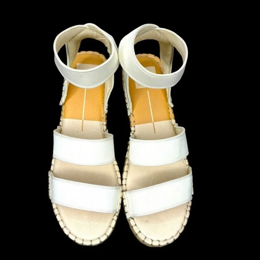 Dolce‎ Vita Lury White Fabric Elastic Platform Wedge Espadrille Womens Size 9M